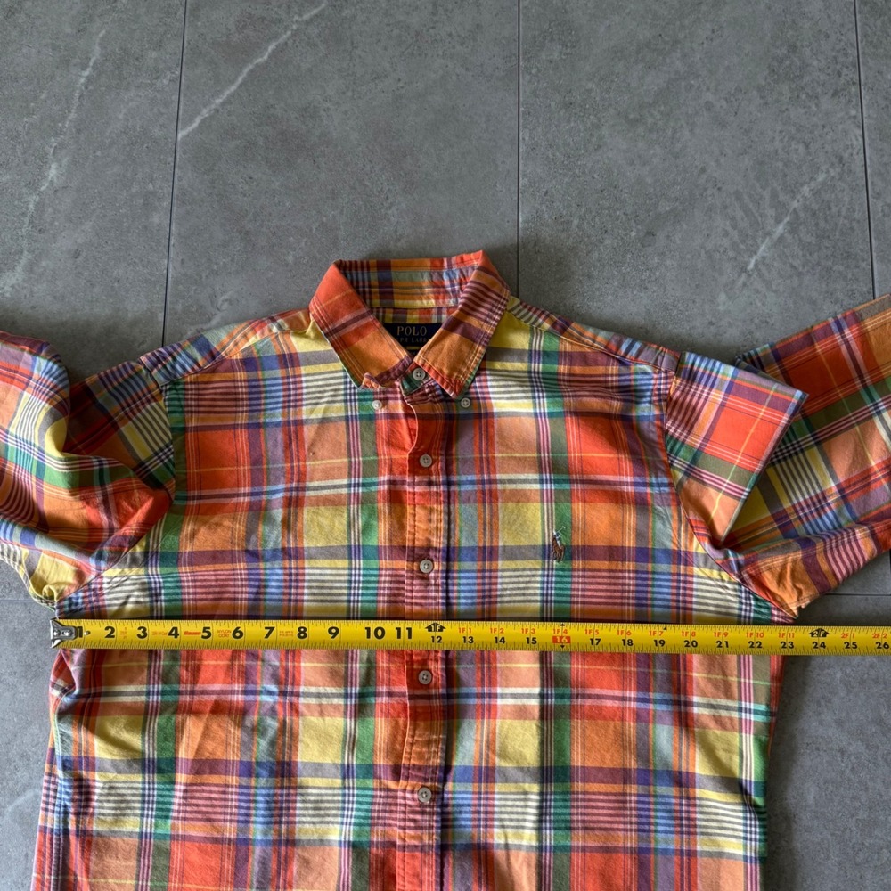 Polo Ralph Lauren Button Down Shirt Large Orange Plaid Classic Fit Long Sleeve - Picture 7 of 8